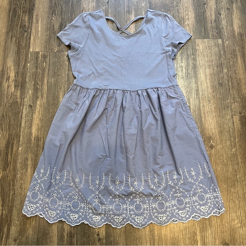 Just Jeans Blue Pleated Short Sleeves Loose Fit Mini Cotton Mini Sun Dress S